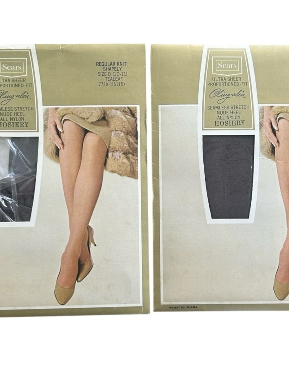 VTG Sears Cling-Along Pantyhose x 2 Sz B (10-11) Shapely TEALEAF Ultra Sheer NOS
